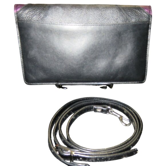 COACH Anna Purple & Black Color block Leather Fold Over Crossbody Handbag Clutch - Picture 2 of 14